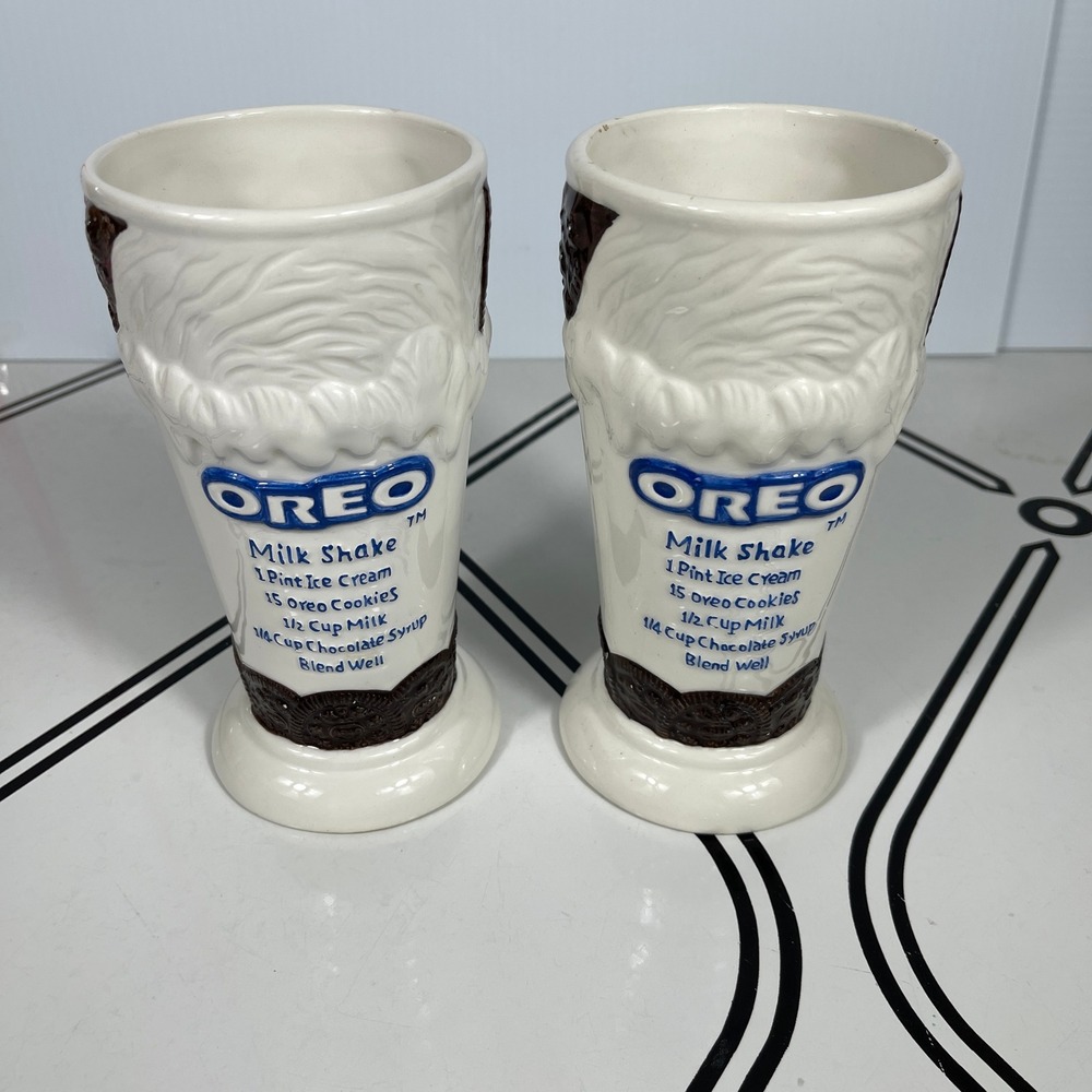 Oreo‎ Milk Shake Ceramic Tall Glasses Set of 2 Novelty Collectible